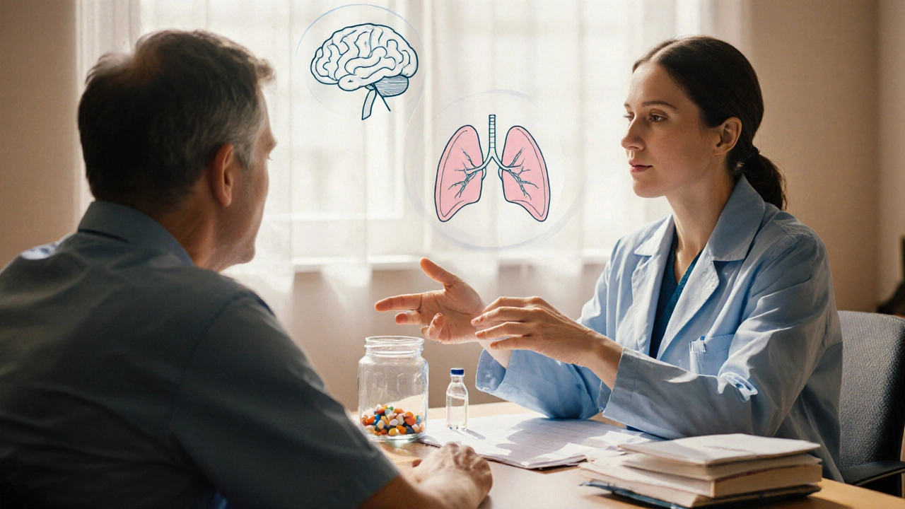 Doctor and patient discussing steroid options in a warmly lit office.