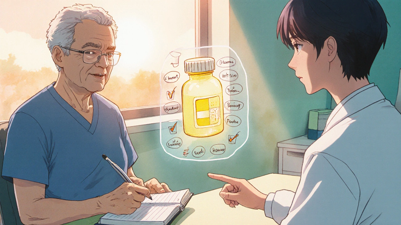 Patient and doctor reviewing medication options in a manga-inspired scene.