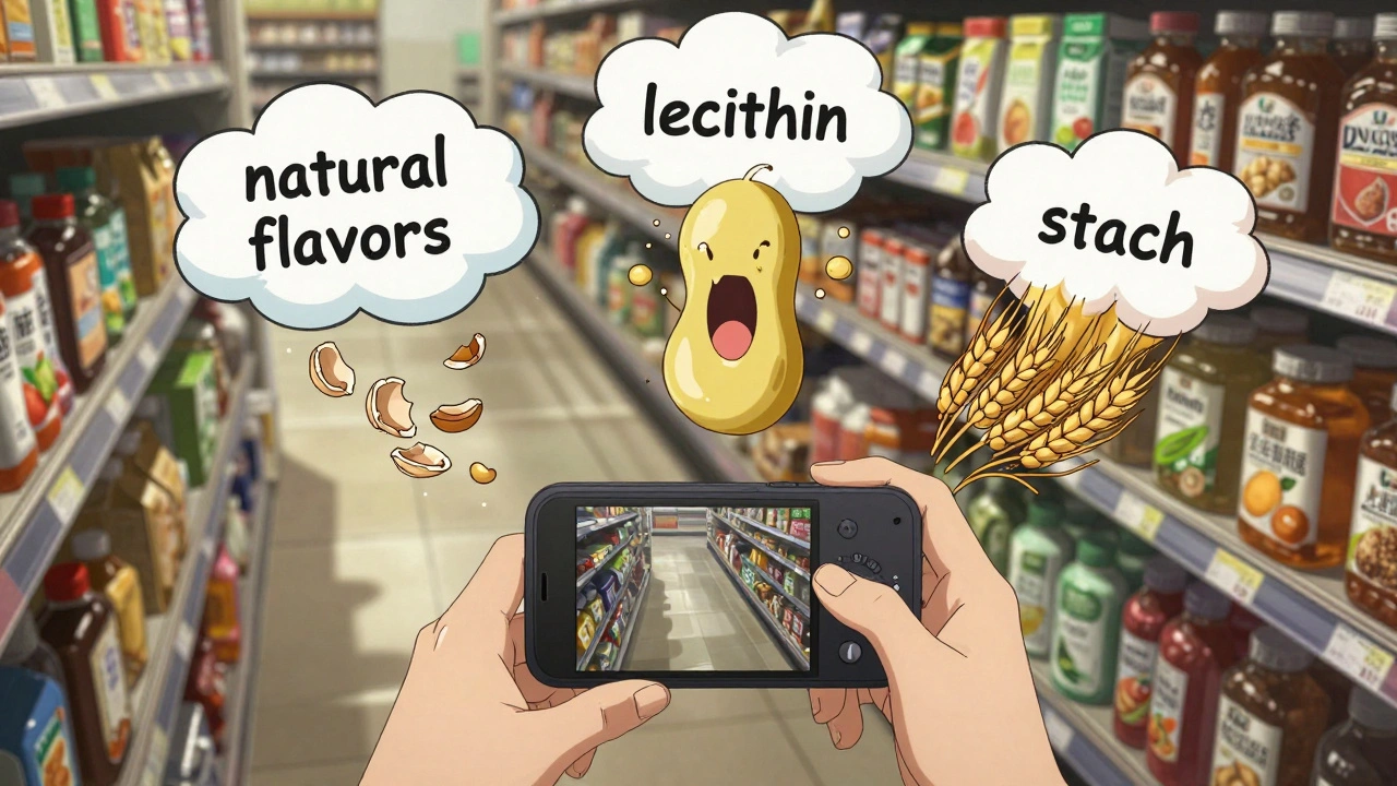 Person scanning food item with AR overlay exposing hidden allergens in ingredients.