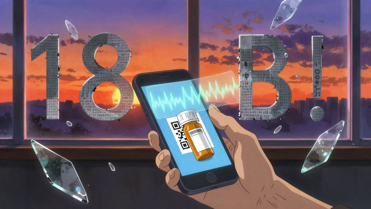 Smartphone scanning a QR code to play audio instructions for a prescription.