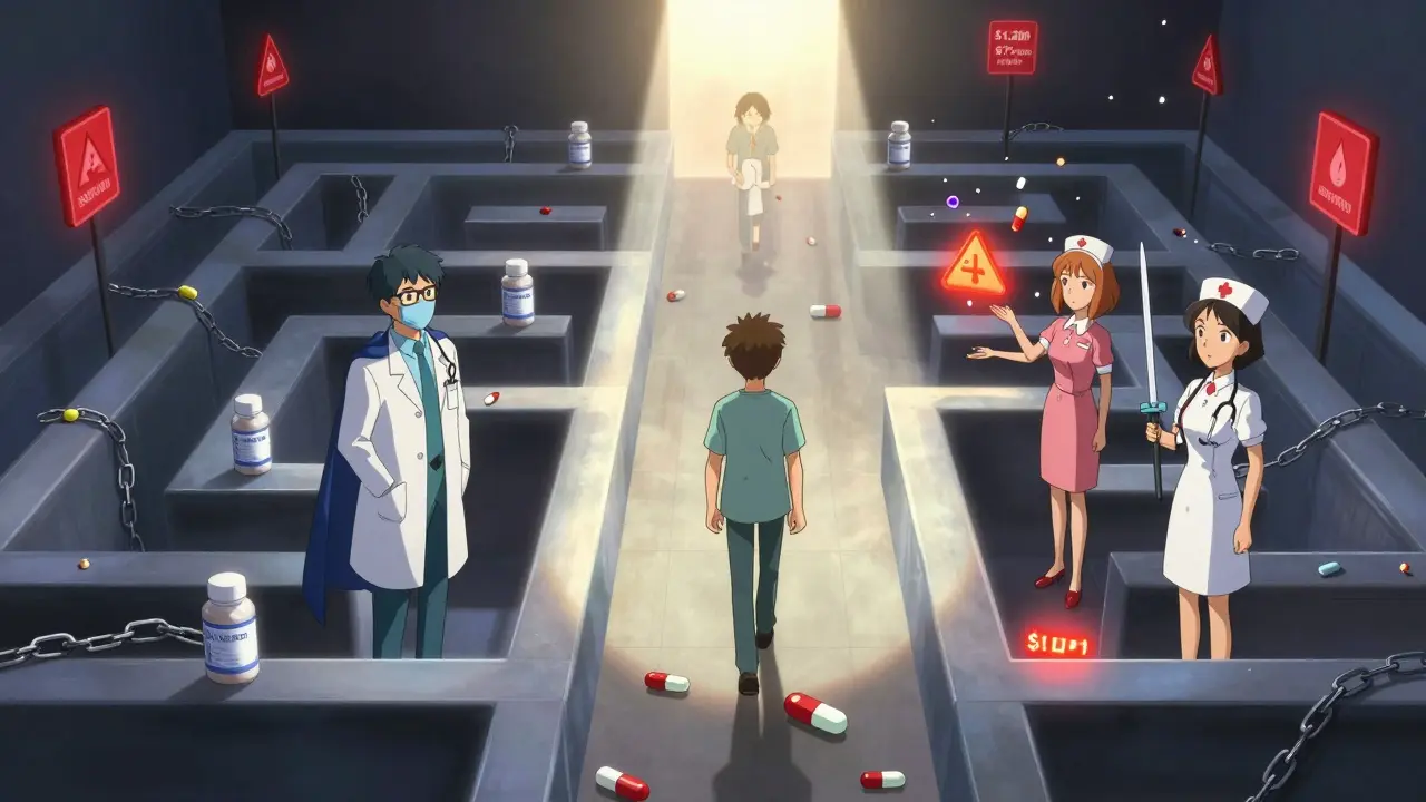 A patient's mind is freed from confusing drug clutter by a team using generic medications.