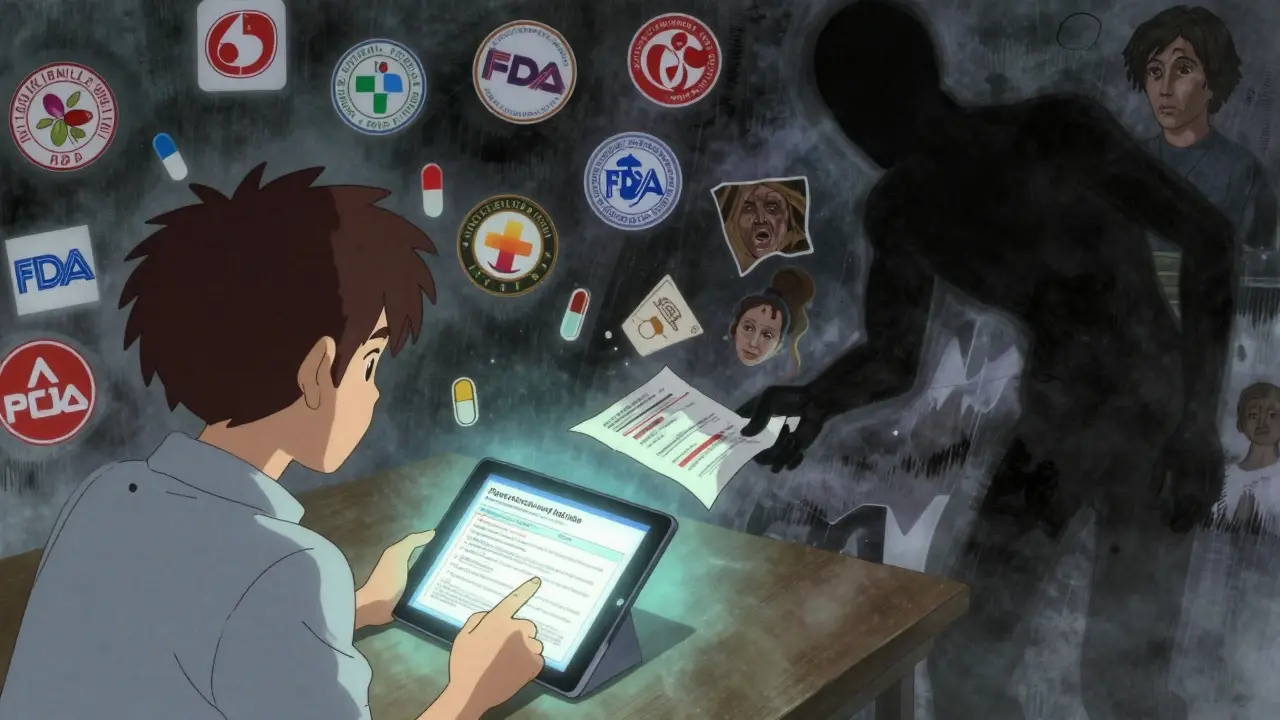 Patient viewing an electronic Medication Guide while a paper copy is offered, representing dual delivery requirements.