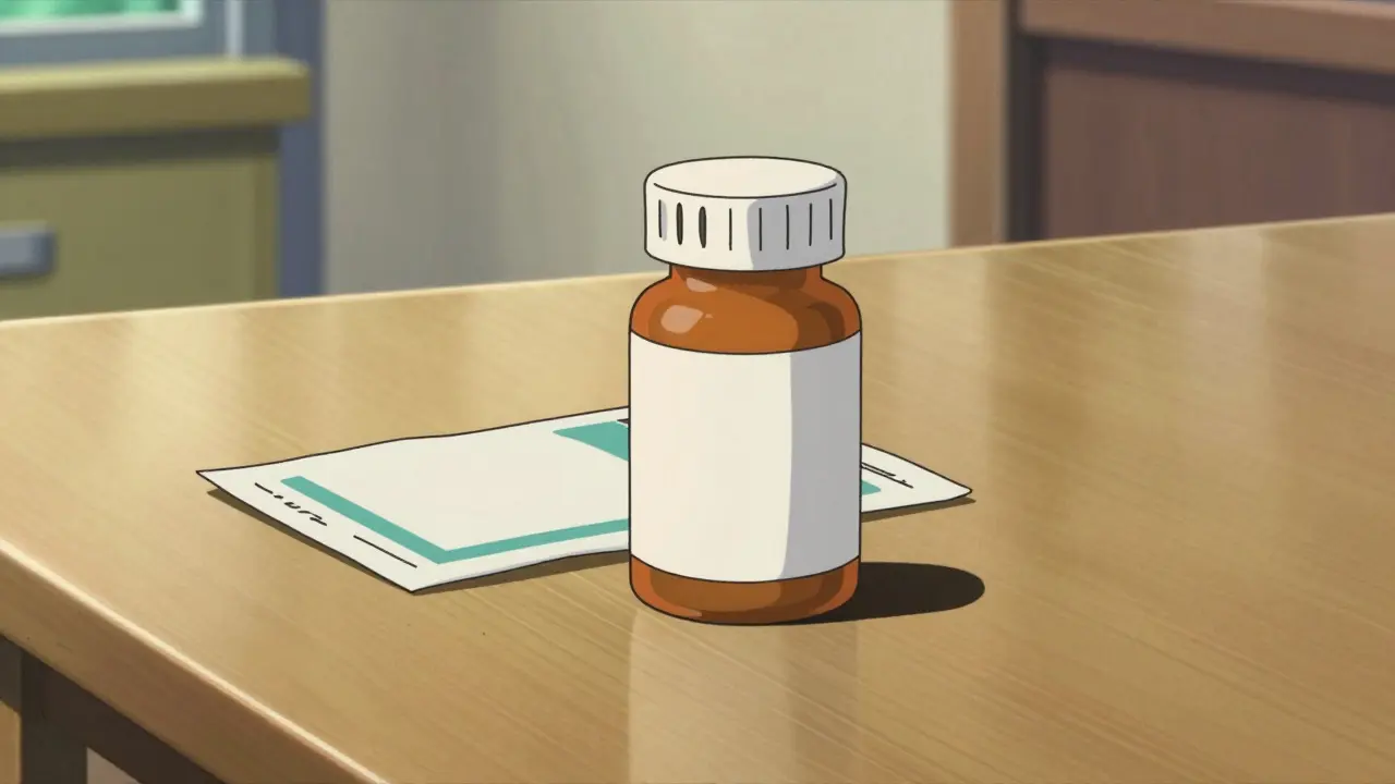 A delivered package of medication on a table in a soft, hand-drawn anime style.