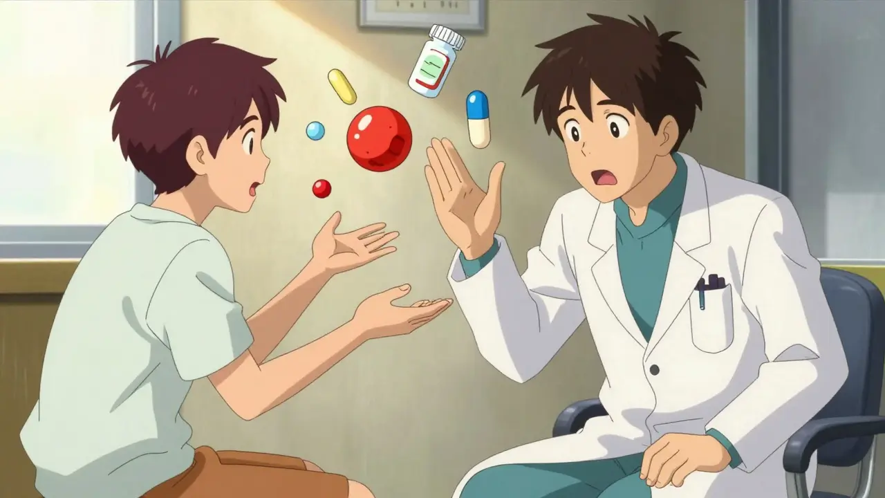 A doctor and patient communicating effectively using the teach-back method with visual metaphors.