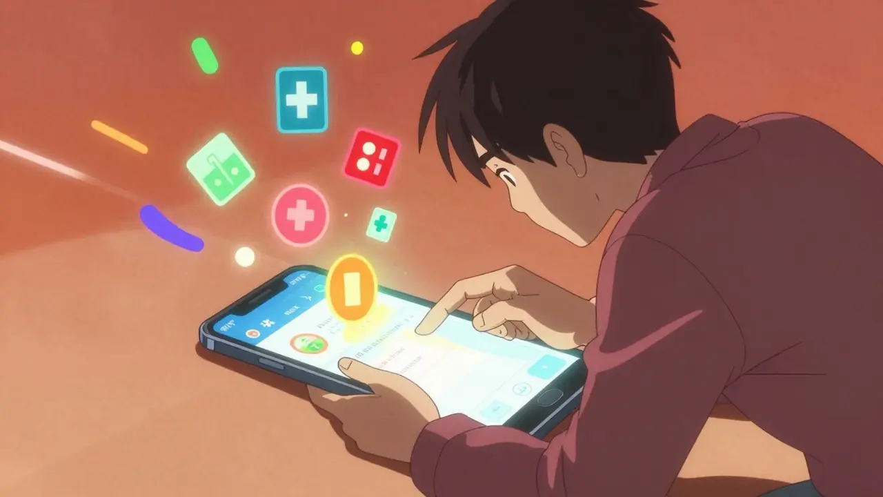 Person using a glowing smartphone to find healthcare discounts in a surreal anime style.